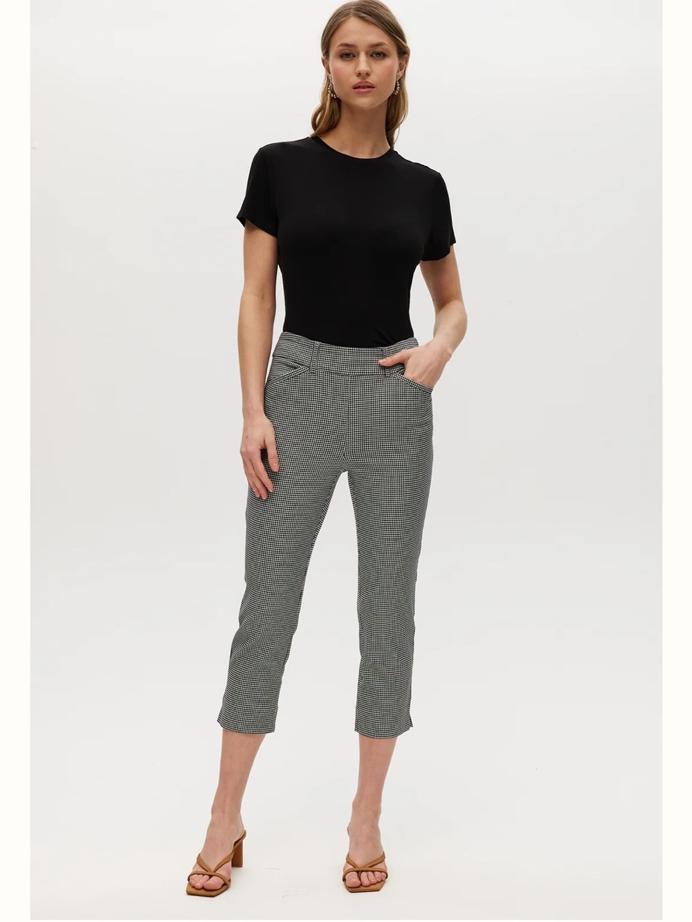 Hilary Radley Micro-Check Dress Pants - Black & White - M Cropped